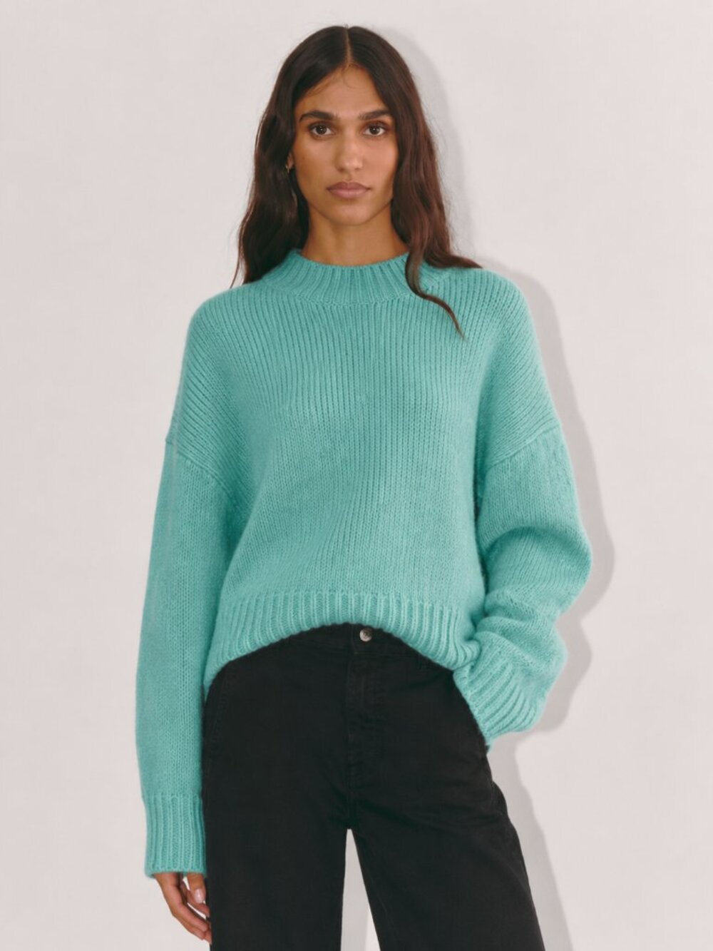 Oliver Bonas Turquoise Wool Blend Mock Neck Sweater Size M (UK 12)